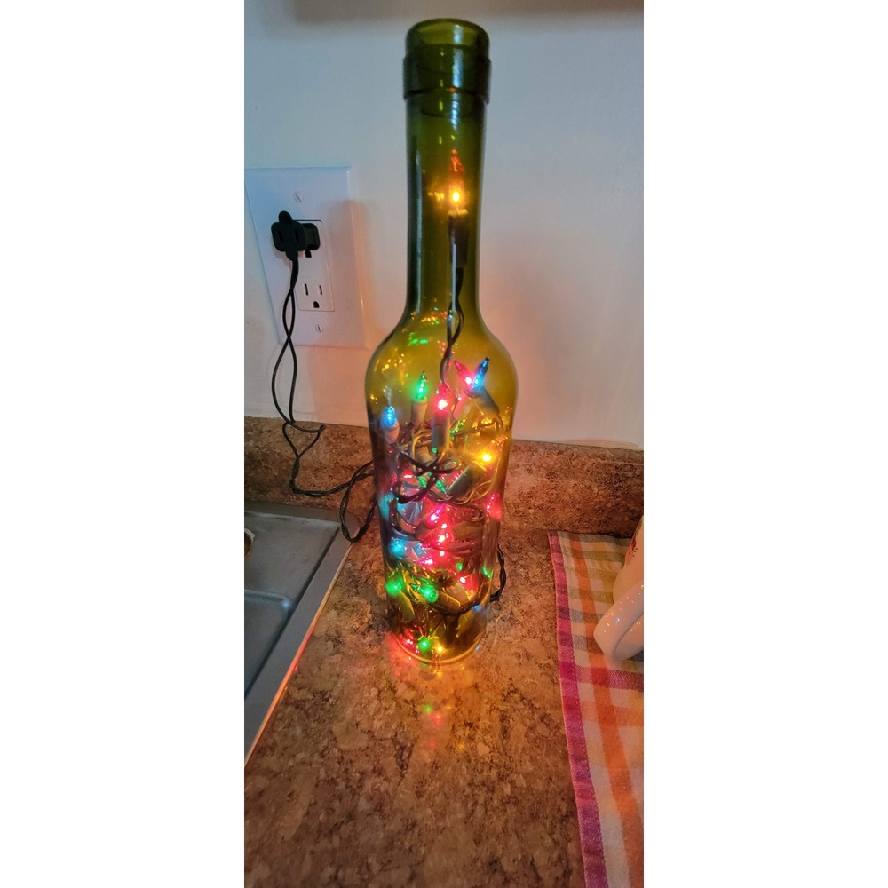 Vintage Green Wine Bottle Accent Light Upcycled Glass Mood Lamp Home Decor